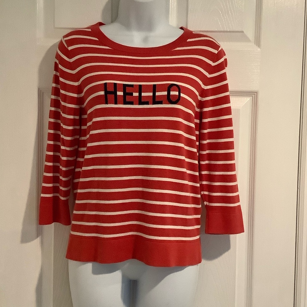 BANANA REPUBLIC Women’s Red/White Hello/Goodbye 3/4 Sleeve Preppy Fall Sweater S